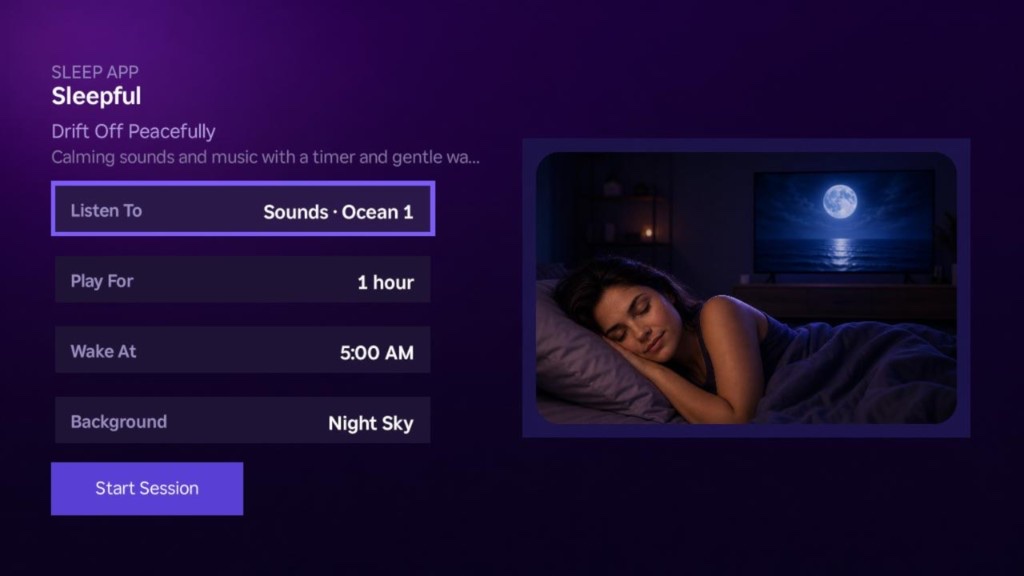 Sleepful on Roku — sounds, timer, wake alarm, and Night Sky background